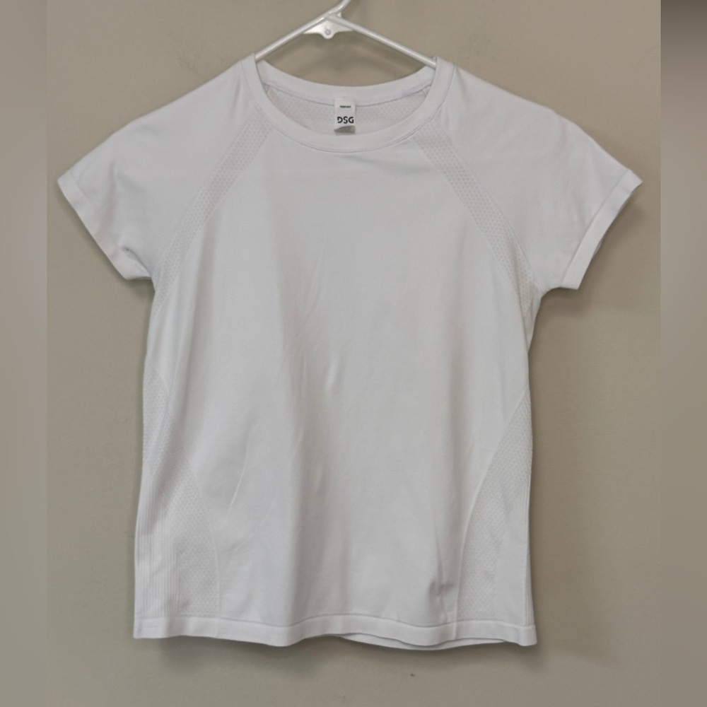 DSG: Girls White Short Sleeve Seamless Athletic Top, Size L (14)